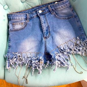 SHEIN Jean shorts with rhinestone strings